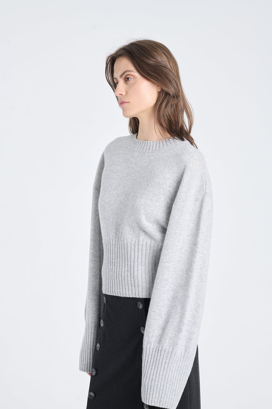 Grey dawn cashmere cropped crewneck