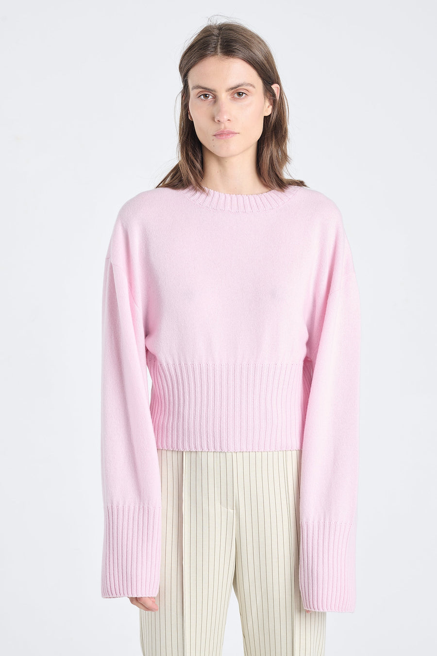 Pink cashmere cropped crewneck
