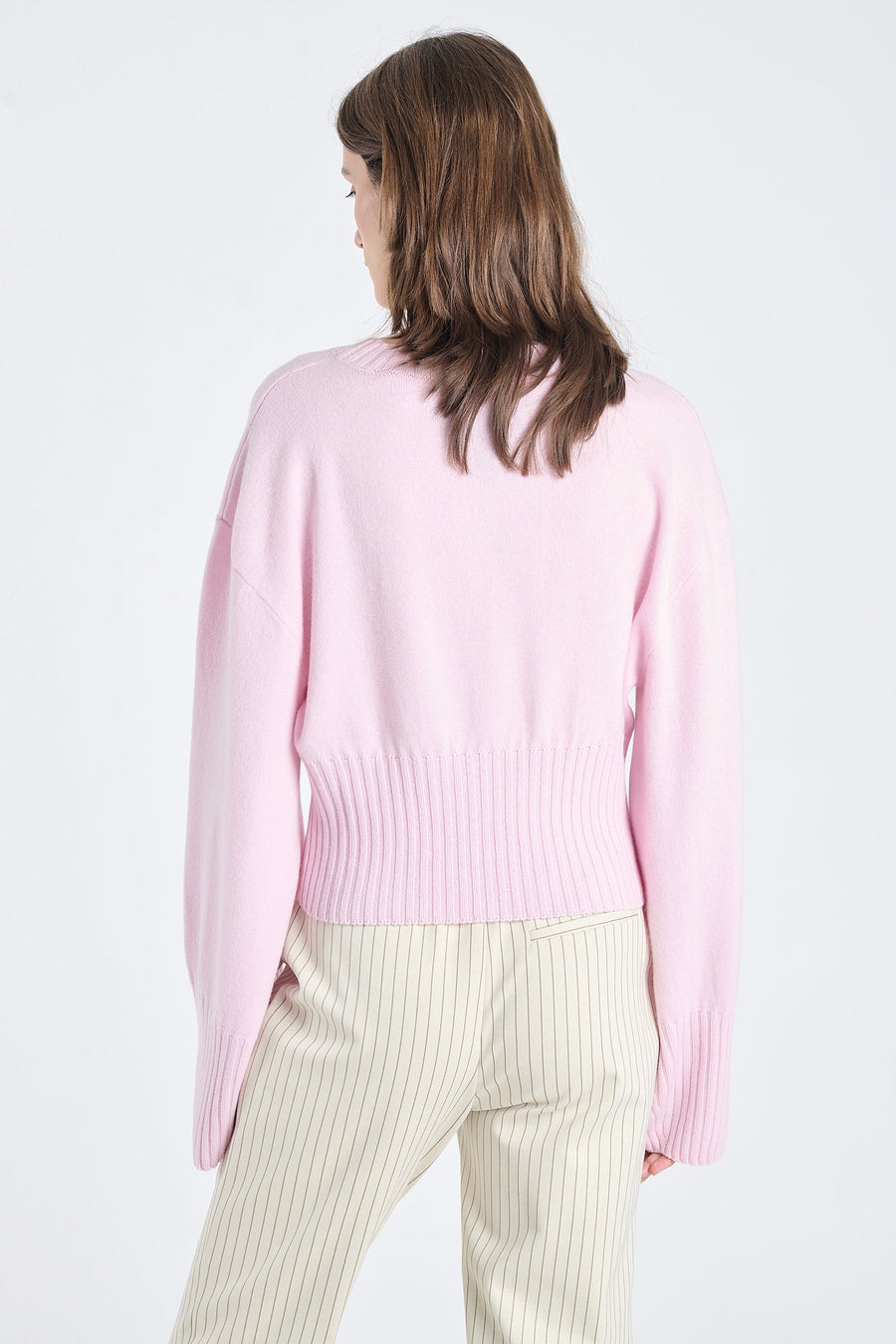 Pink cashmere cropped crewneck