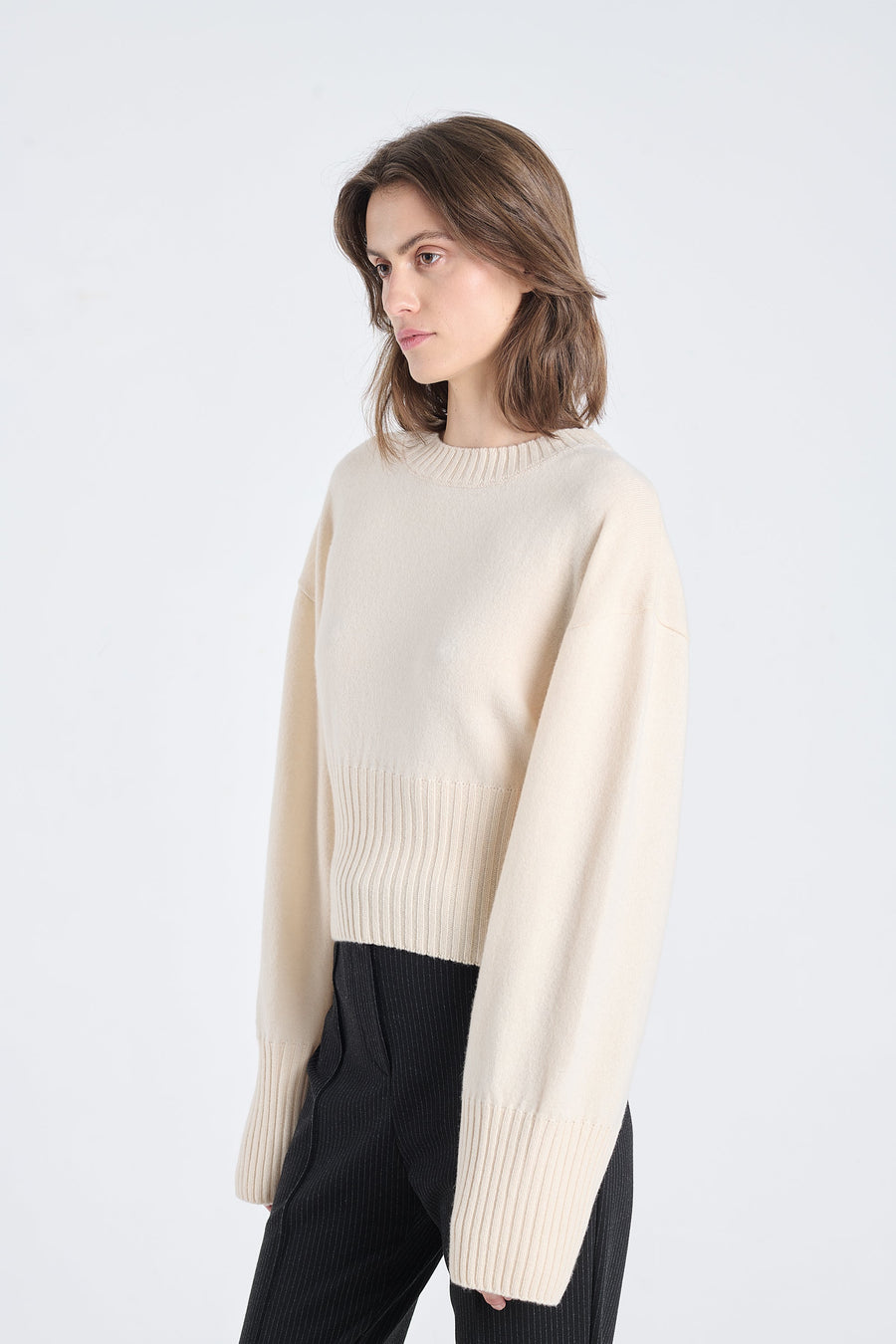 Pearl cashmere cropped crewneck
