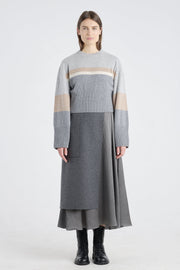 Grey with stripes cashmere cropped crewneck