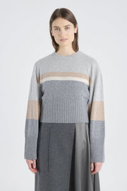 Grey with stripes cashmere cropped crewneck