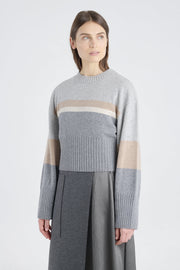 Grey with stripes cashmere cropped crewneck