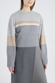 Grey with stripes cashmere cropped crewneck