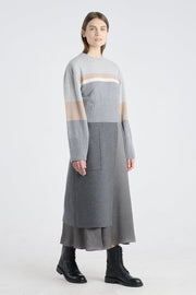 Grey with stripes cashmere cropped crewneck
