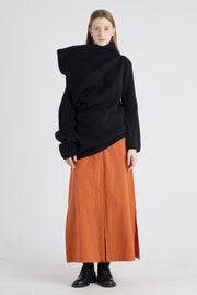 Black merino asymmetric turtleneck