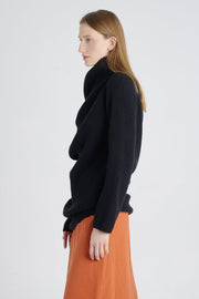 Black merino asymmetric turtleneck