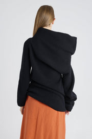 Black merino asymmetric turtleneck