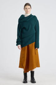 Dark green merino asymmetric turtleneck