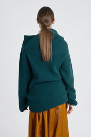 Dark green merino asymmetric turtleneck