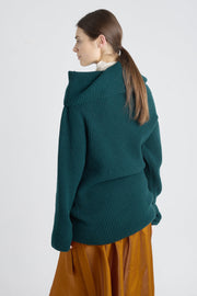 Dark green merino asymmetric turtleneck