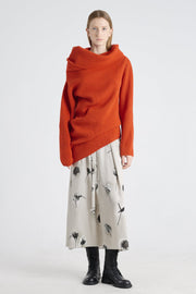 Brick red merino asymmetric turtleneck