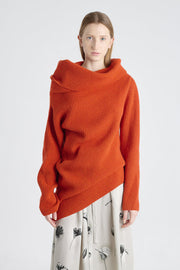 Brick red merino asymmetric turtleneck