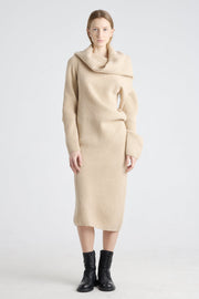 Beige melange merino asymmetric dress