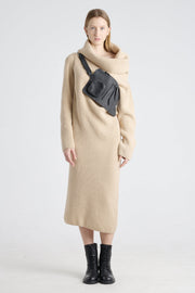 Beige melange merino asymmetric dress