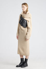 Beige melange merino asymmetric dress