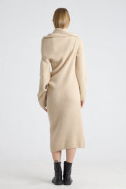 Beige melange merino asymmetric dress