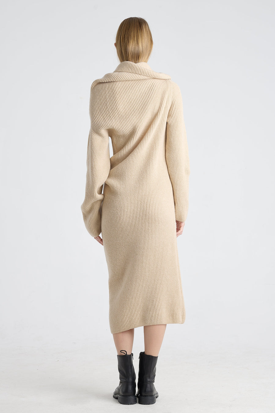 Beige melange merino asymmetric dress