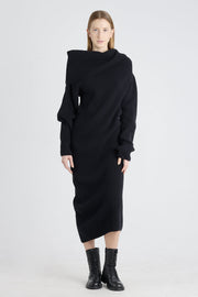 Black merino asymmetric dress