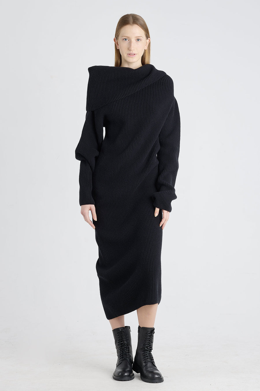 Black merino asymmetric dress