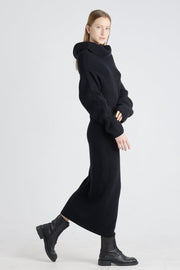 Black merino asymmetric dress