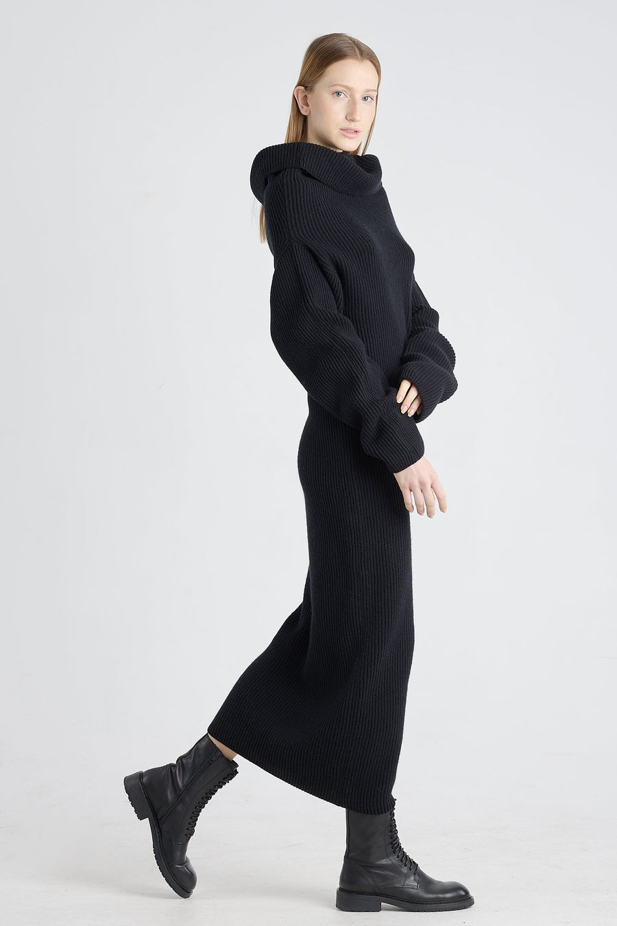 Black merino asymmetric dress