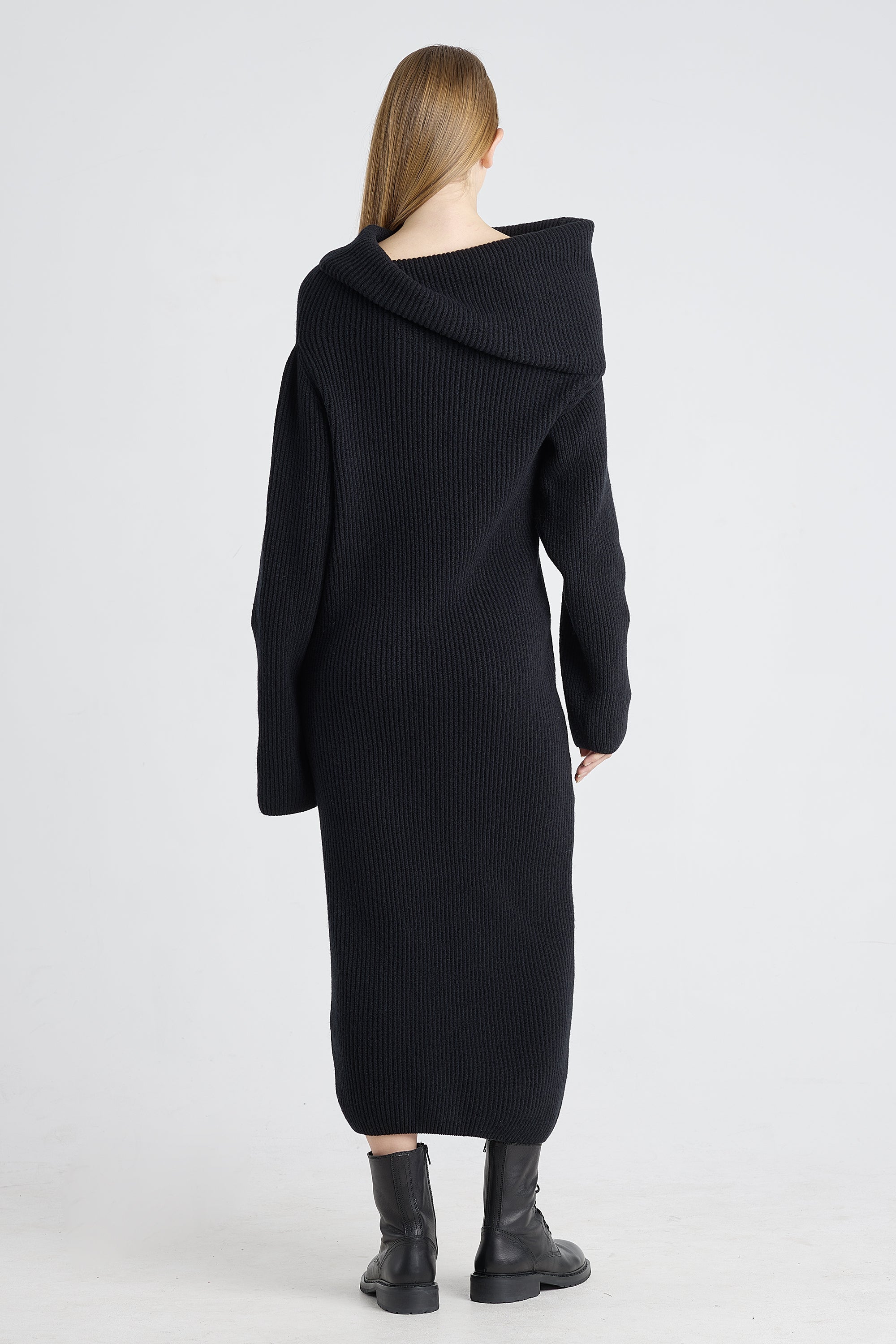 Black merino asymmetric dress