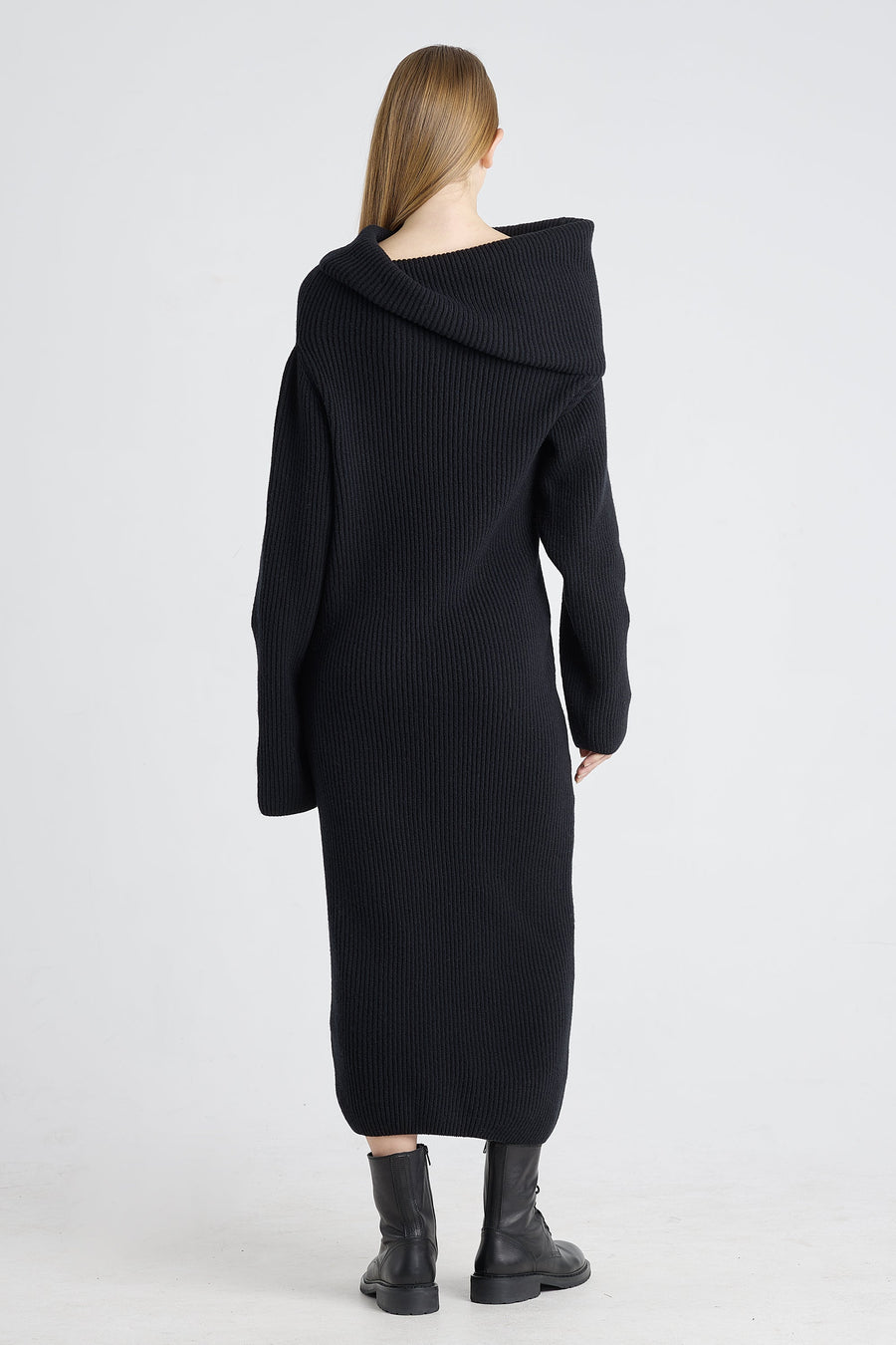 Black merino asymmetric dress