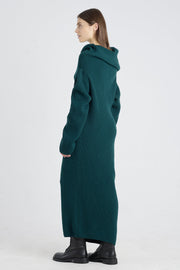 Dark green merino asymmetric dress