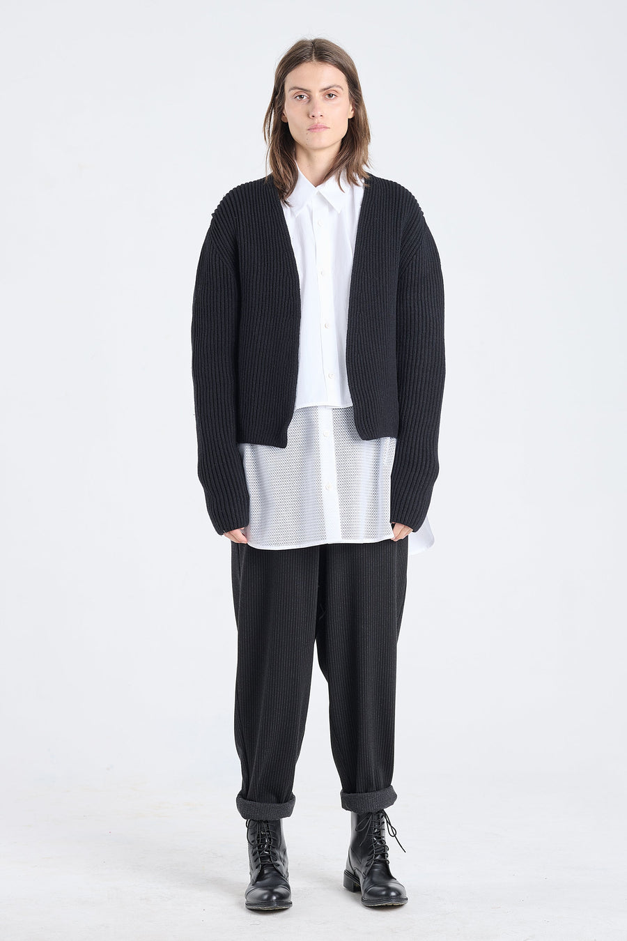 Black merino wool chunky cardigan