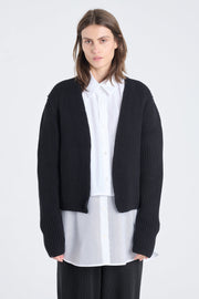 Black merino wool chunky cardigan