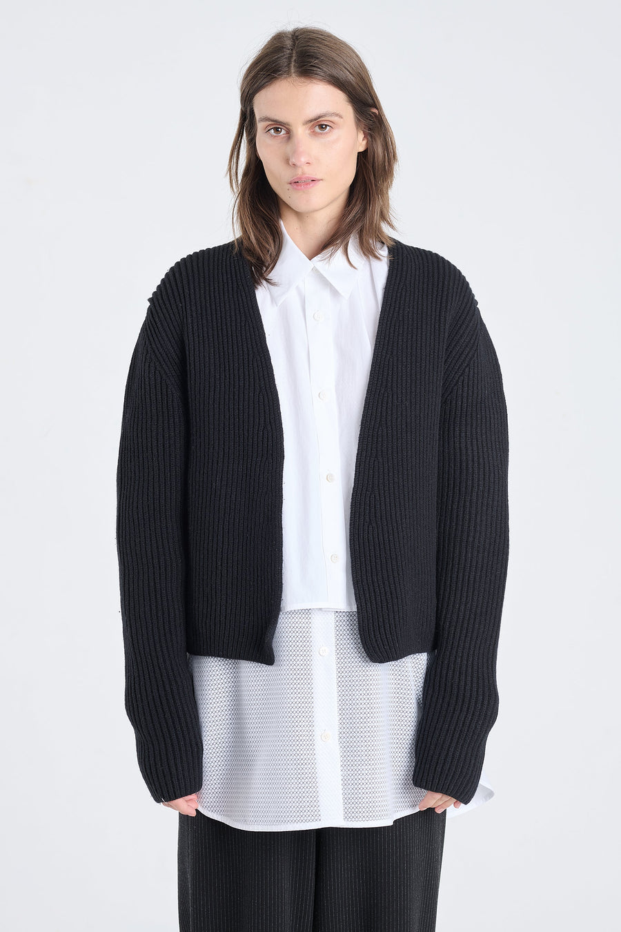 Black merino wool chunky cardigan