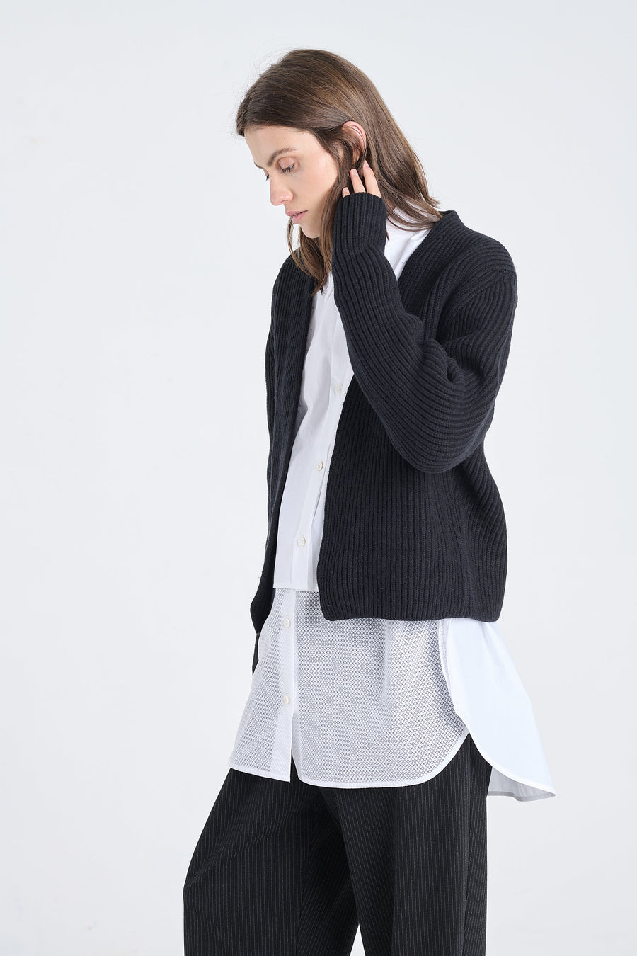 Black merino wool chunky cardigan