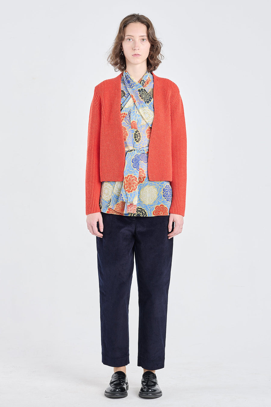 Luminious red merino wool chunky cardigan