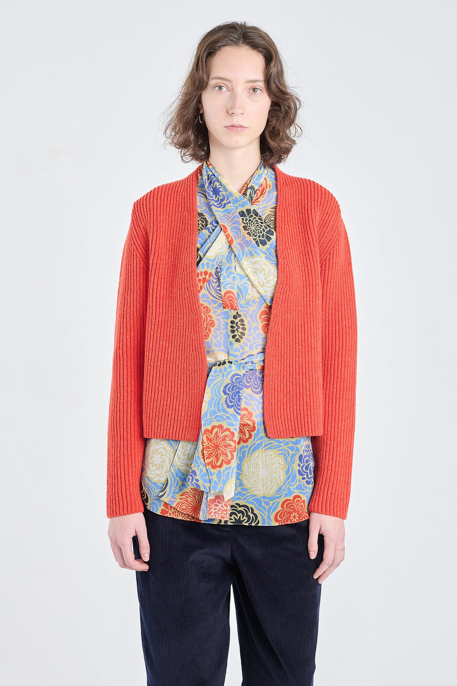 Luminious red merino wool chunky cardigan