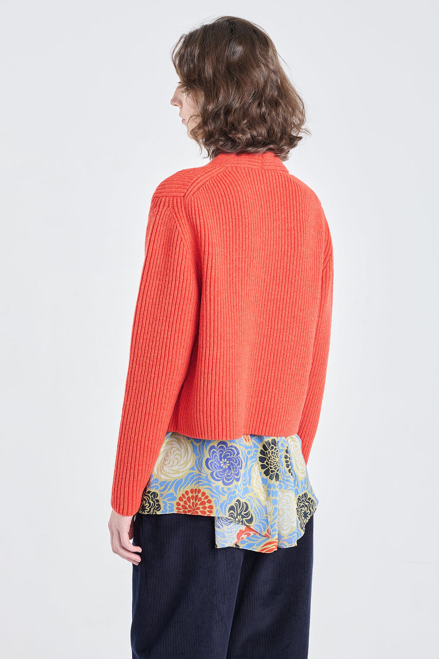 Luminious red merino wool chunky cardigan