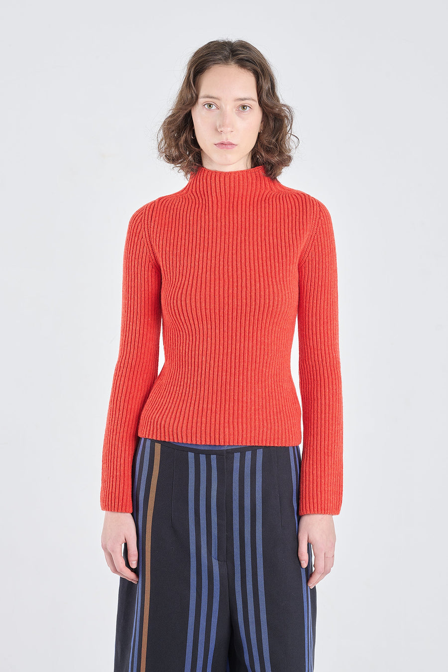 Luminious red merino wool chunky pullover