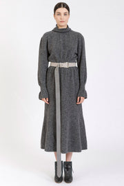 Stone grey leather extra long belt