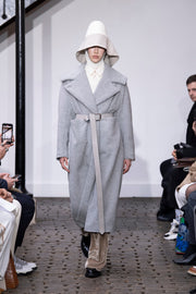 Stone grey leather extra long belt