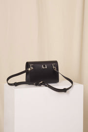 Black calf leather multi-strap bag
