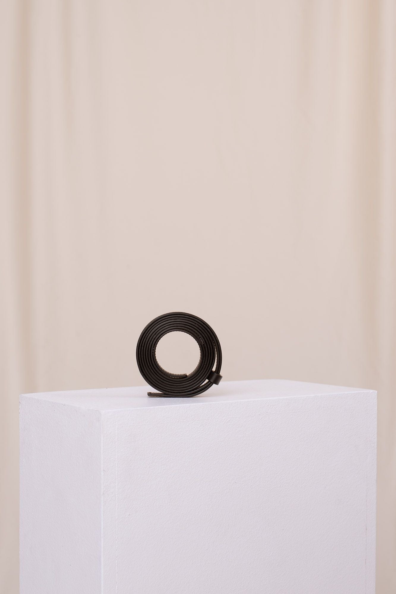 Black sustainable leather thin long belt