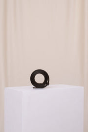 Black sustainable leather thin long belt