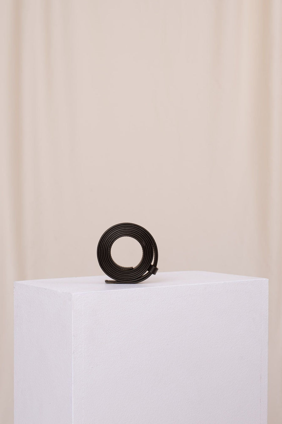Black sustainable leather thin long belt