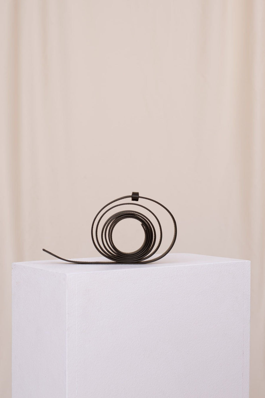 Black sustainable leather thin long belt
