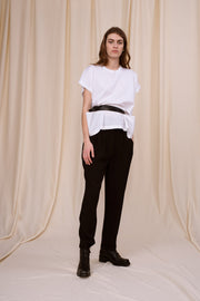 Black sustainable leather thin long belt