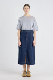 Indigo blue high waisted denim skirt