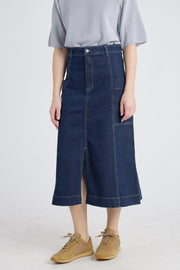 Indigo blue high waisted denim skirt