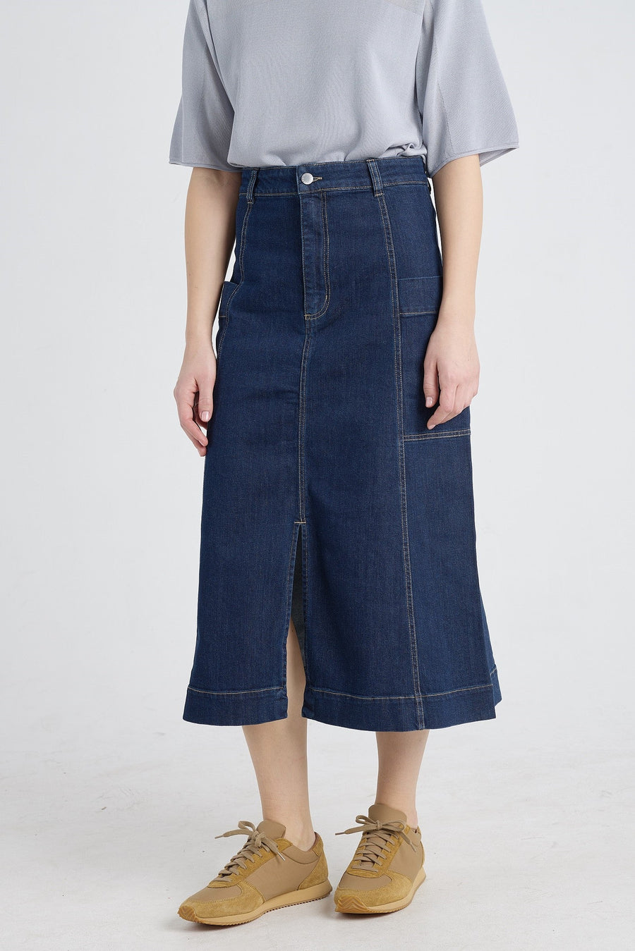 Indigo blue high waisted denim skirt