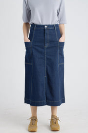 Indigo blue high waisted denim skirt