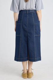 Indigo blue high waisted denim skirt